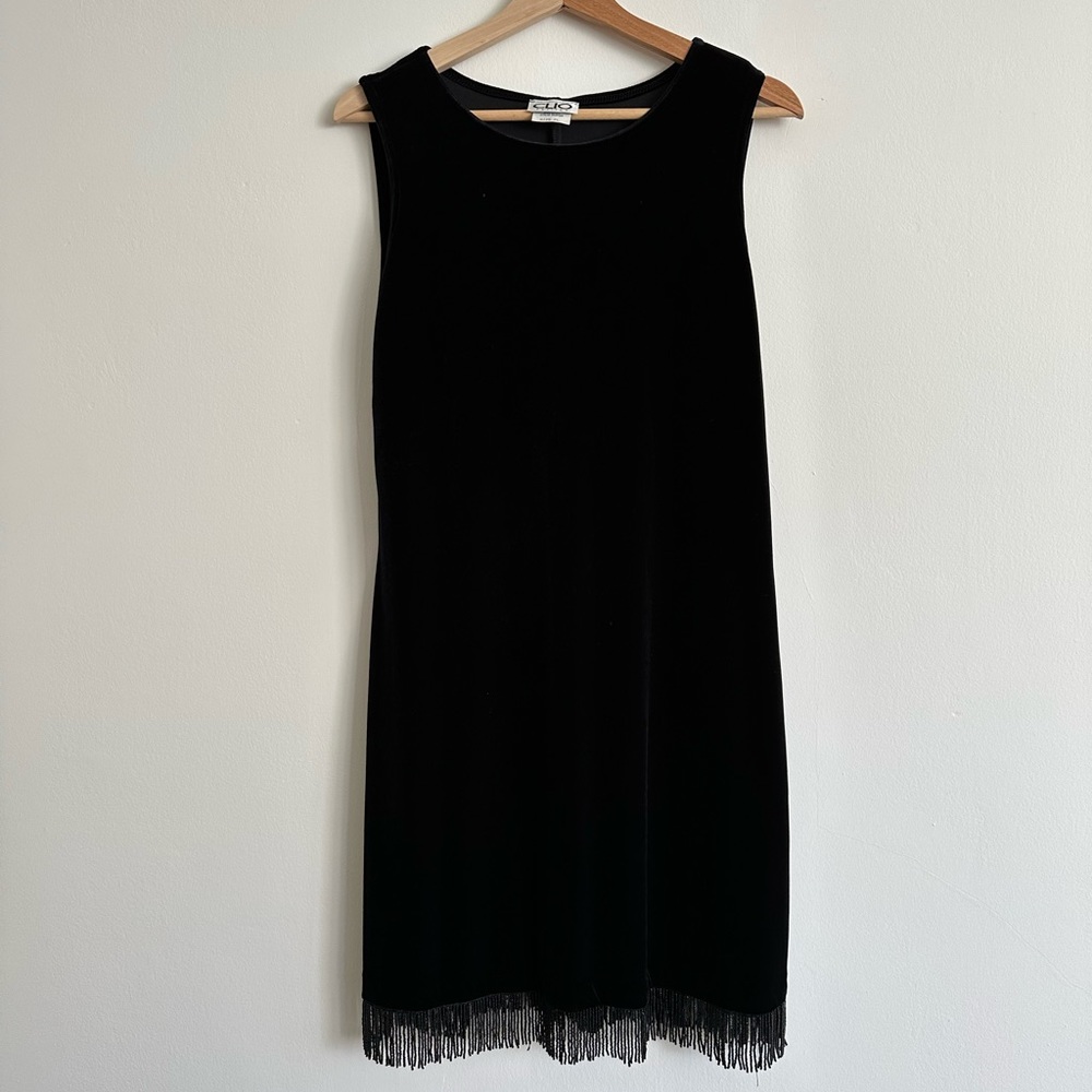 Vintage Velvet Black Dress w/ Beaded Fringe
